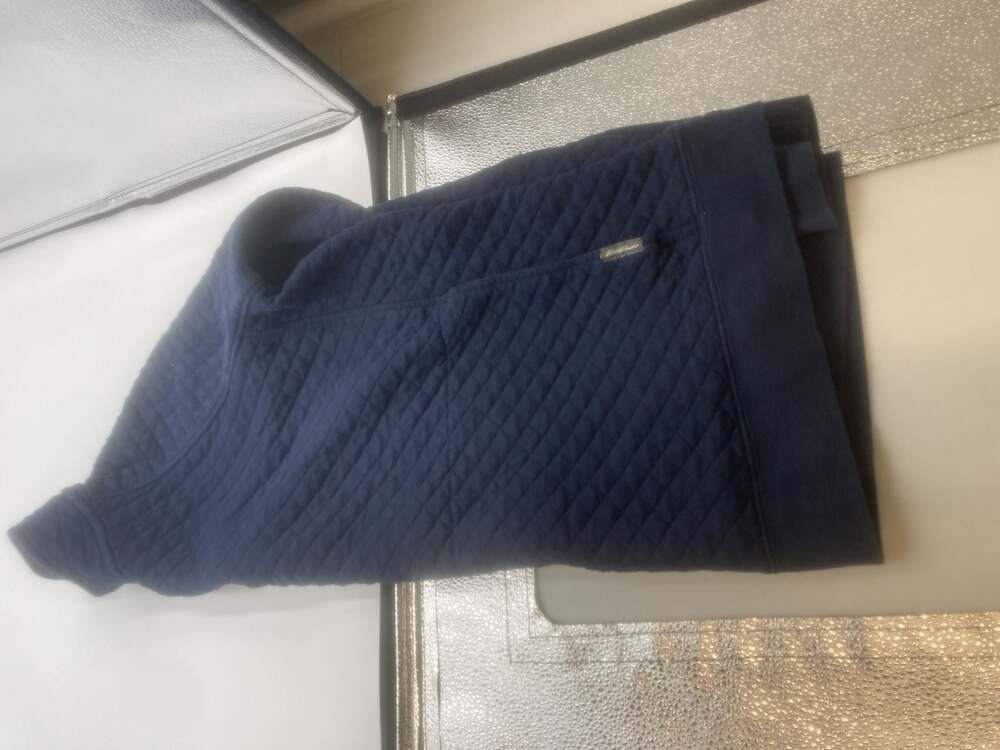 Eddie Bauer Men's Navy Blue Quilted Mock Neck Quarter-Snap Pullover - Picture 6 of 7